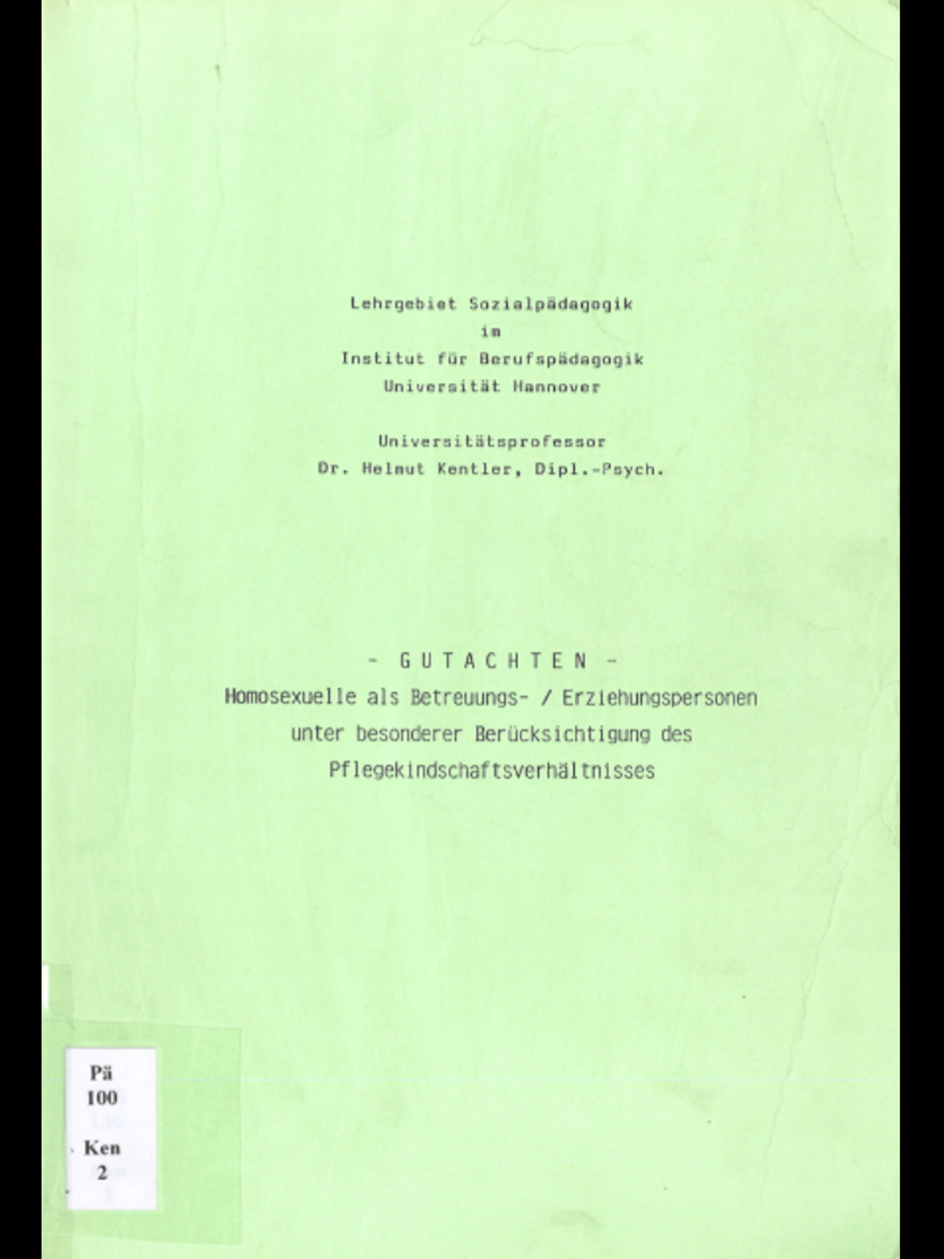 Έκθεση για το ερευνητικό έργο: Χέλμουτ Κέντλερ και το Πανεπιστήμιο του Ανόβερου