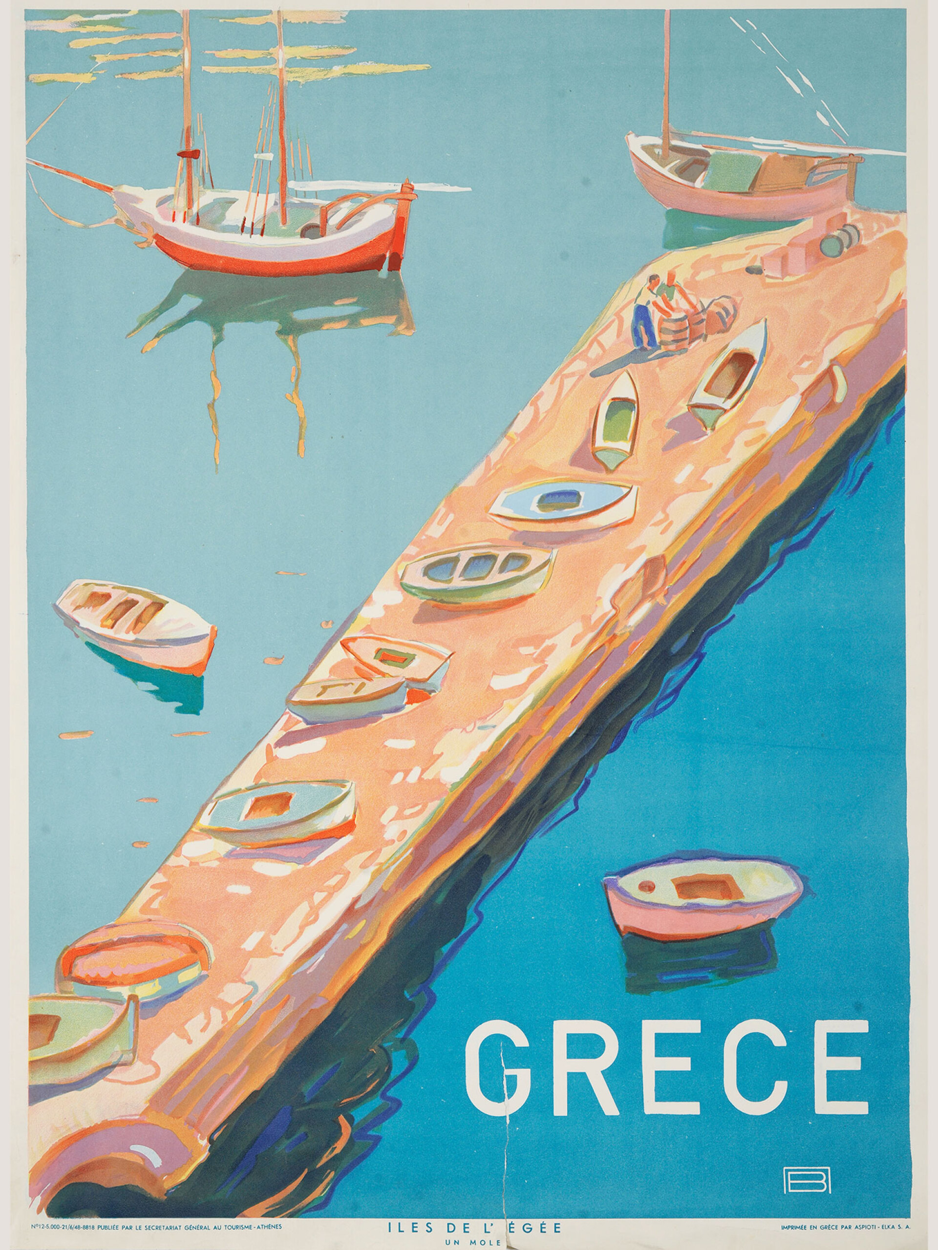 Ο Μόλος στο λιμάνι της Ύδρας | Περικλής Βυζάντιος. Αφίσα της γενικής γραμματείας τουρισμού, 1948