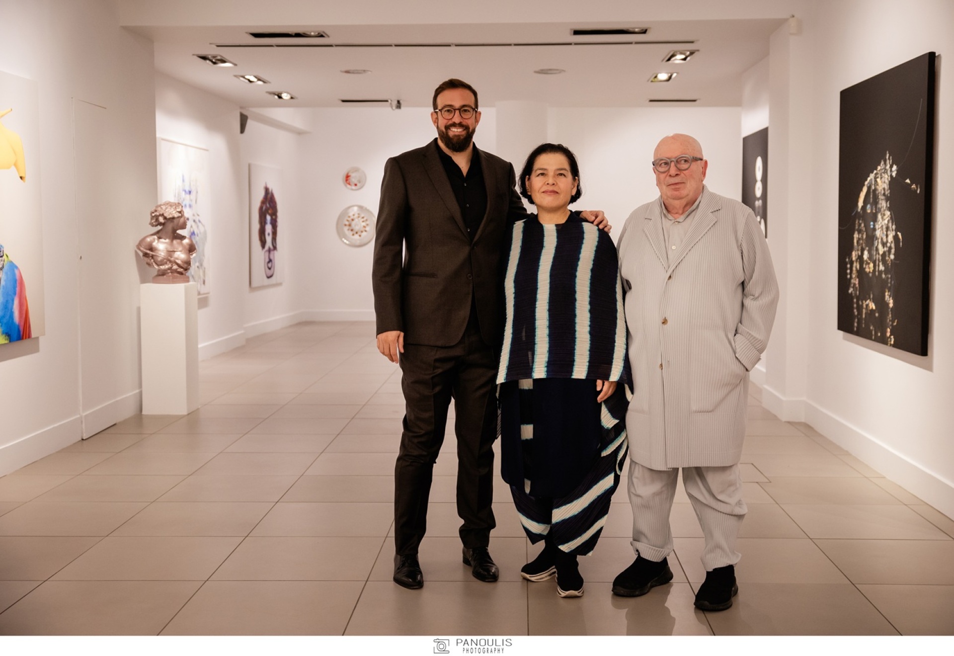 Χάικ Κουρδογλανιάν, Κιμίκο Γιοσίντα και Ζαν Μισέλ Ριμπέτ στα εγκαίνια της έκθεσης στην Kourd Gallery