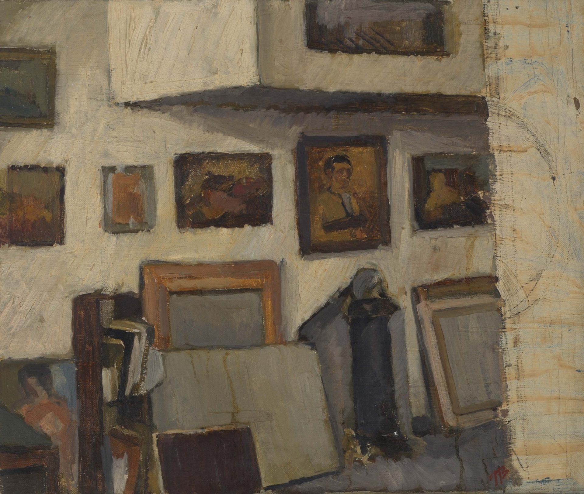 Περικλής Βυζάντιος, Το ατελιέ του καλλιτέχνη, Λάδι σε μουσαμά,40x49 εκ., Ιδιωτική Συλλογή