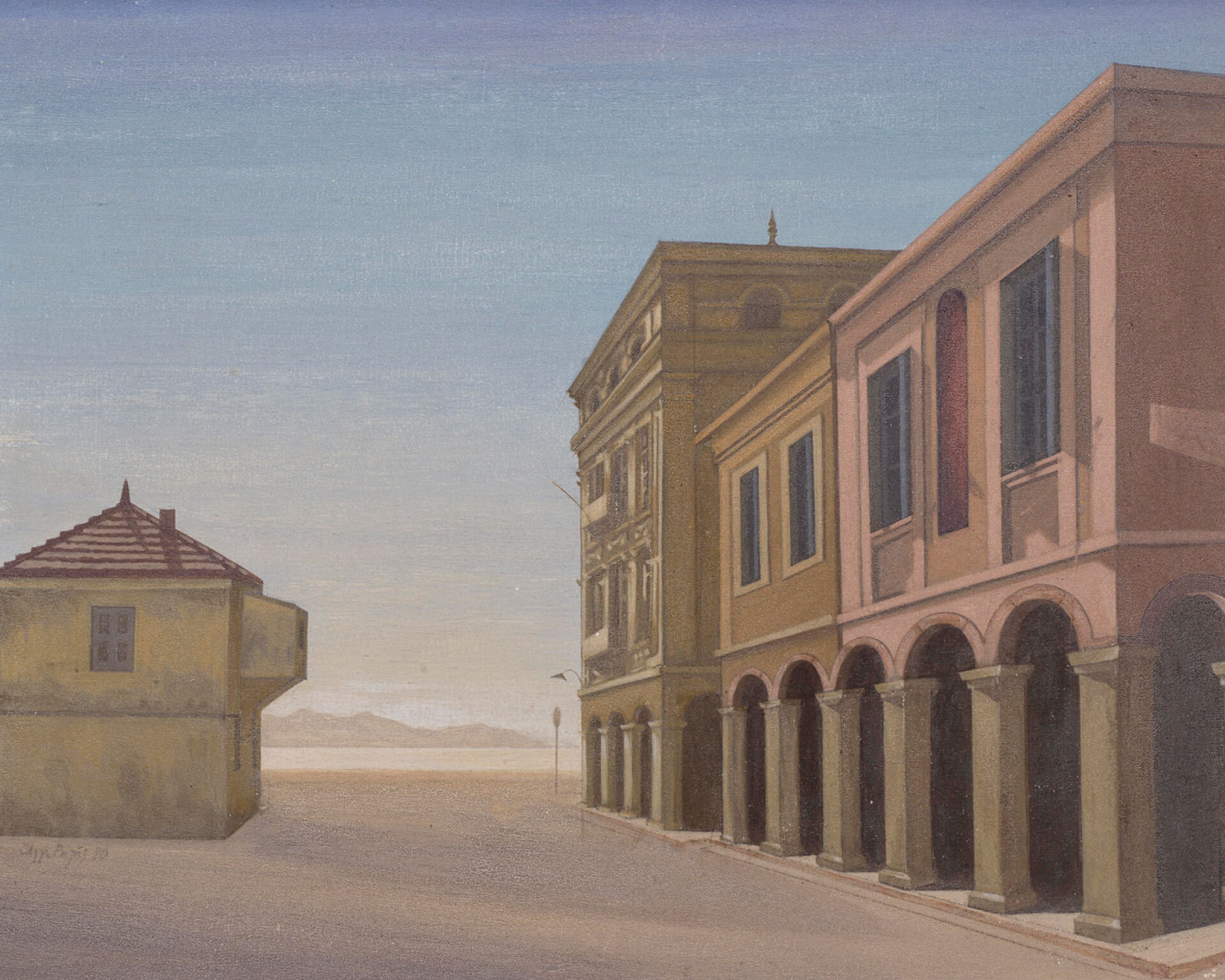 Άγγελος Ραζής | Μυτιλήνη κοντά στο λιμάνι, 1980, Αυγοτέμπερα