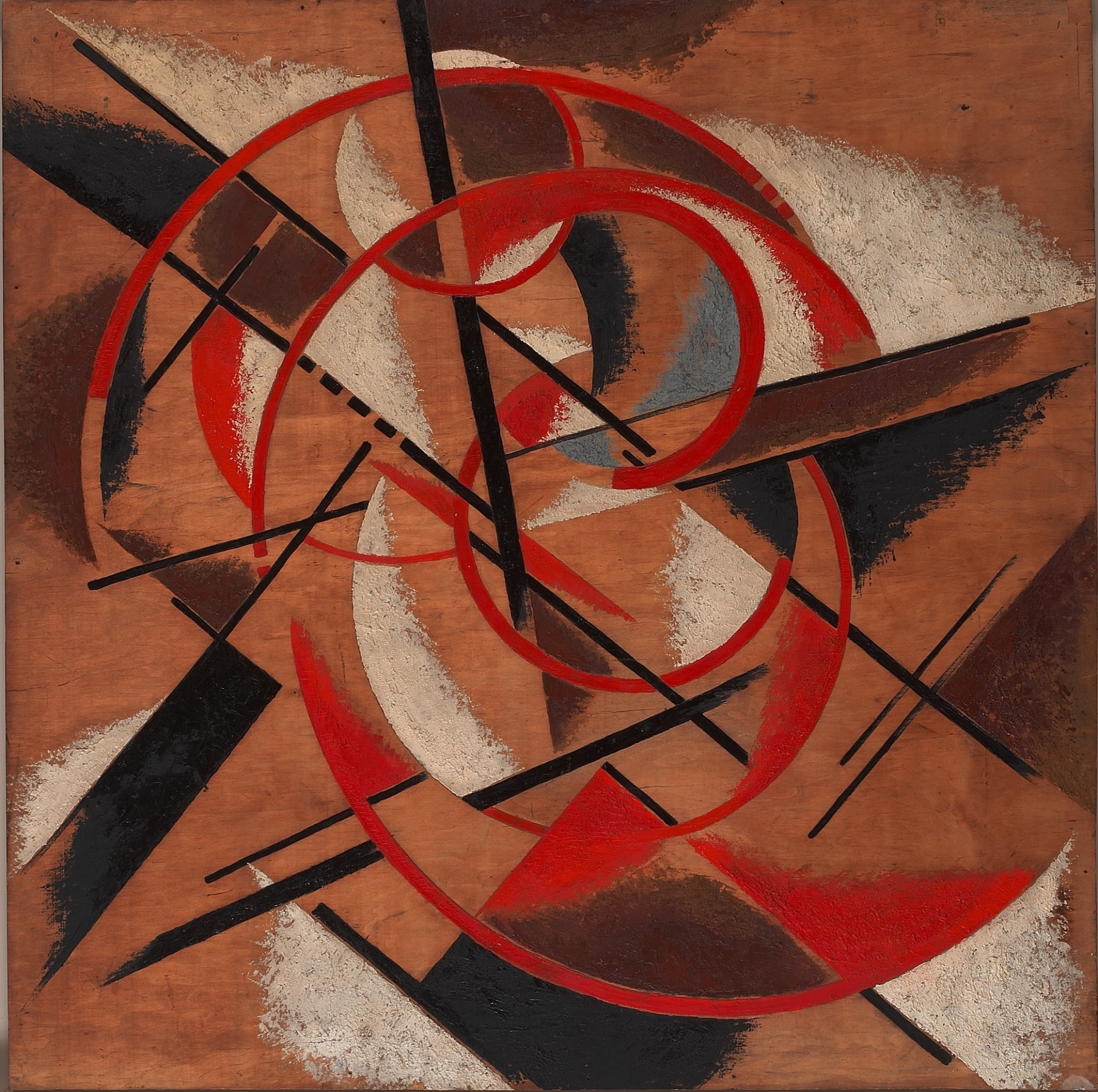 Λιουμπόβ Ποπόβα, Χωροδυναμική κατασκευή, 1921, Λάδι και σκόνη ξύλου σε κοντραπλακέ