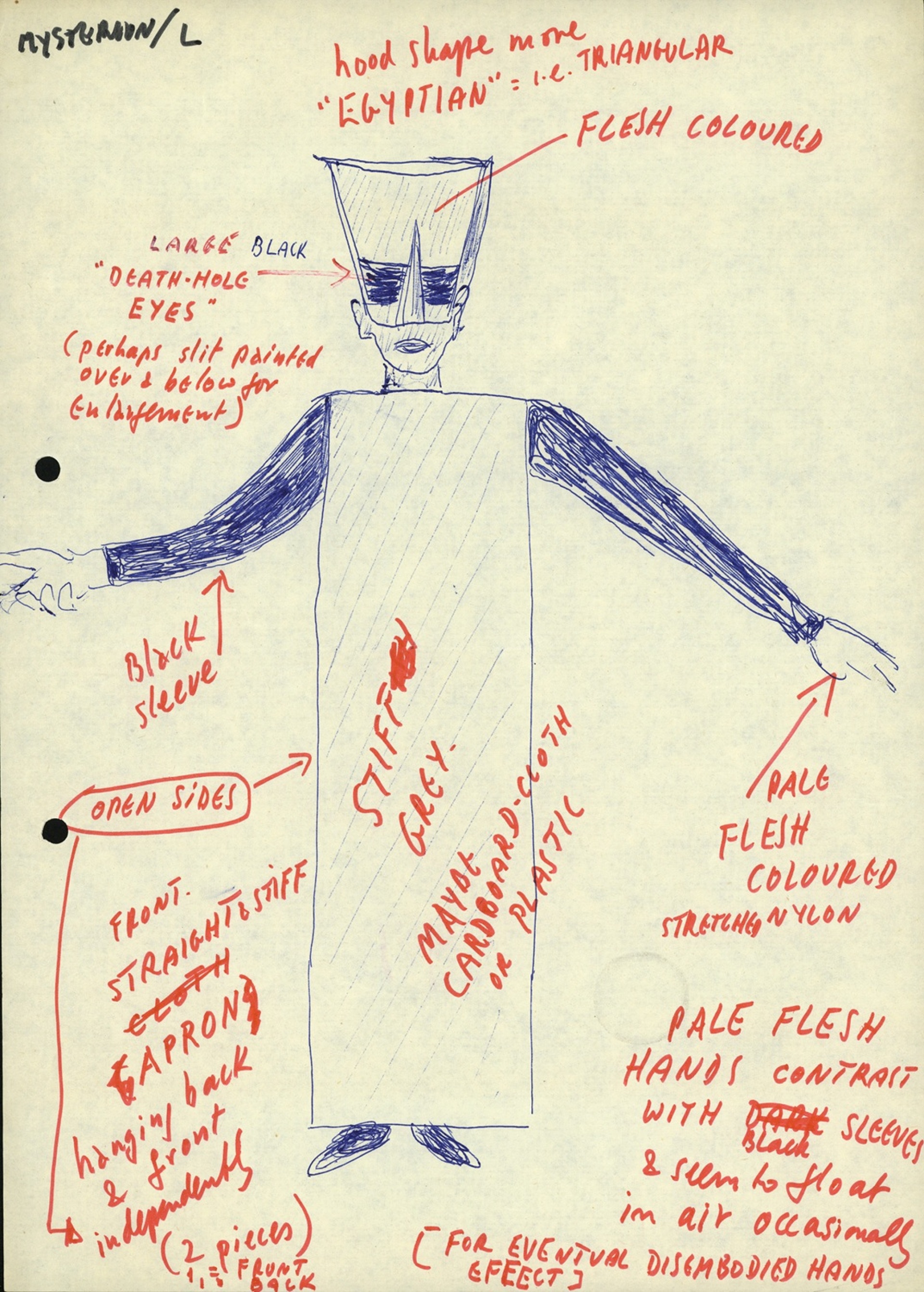 Μυστήριον, χειρόγραφο σκίτσο του ΓΧ για τα κοστούμια της χορωδίας, 1969. ©Αρχείο Γιάννη Χρήστου / Κέντρο Ερευνών και Τεκμηρίωσης Ωδείου Αθηνών