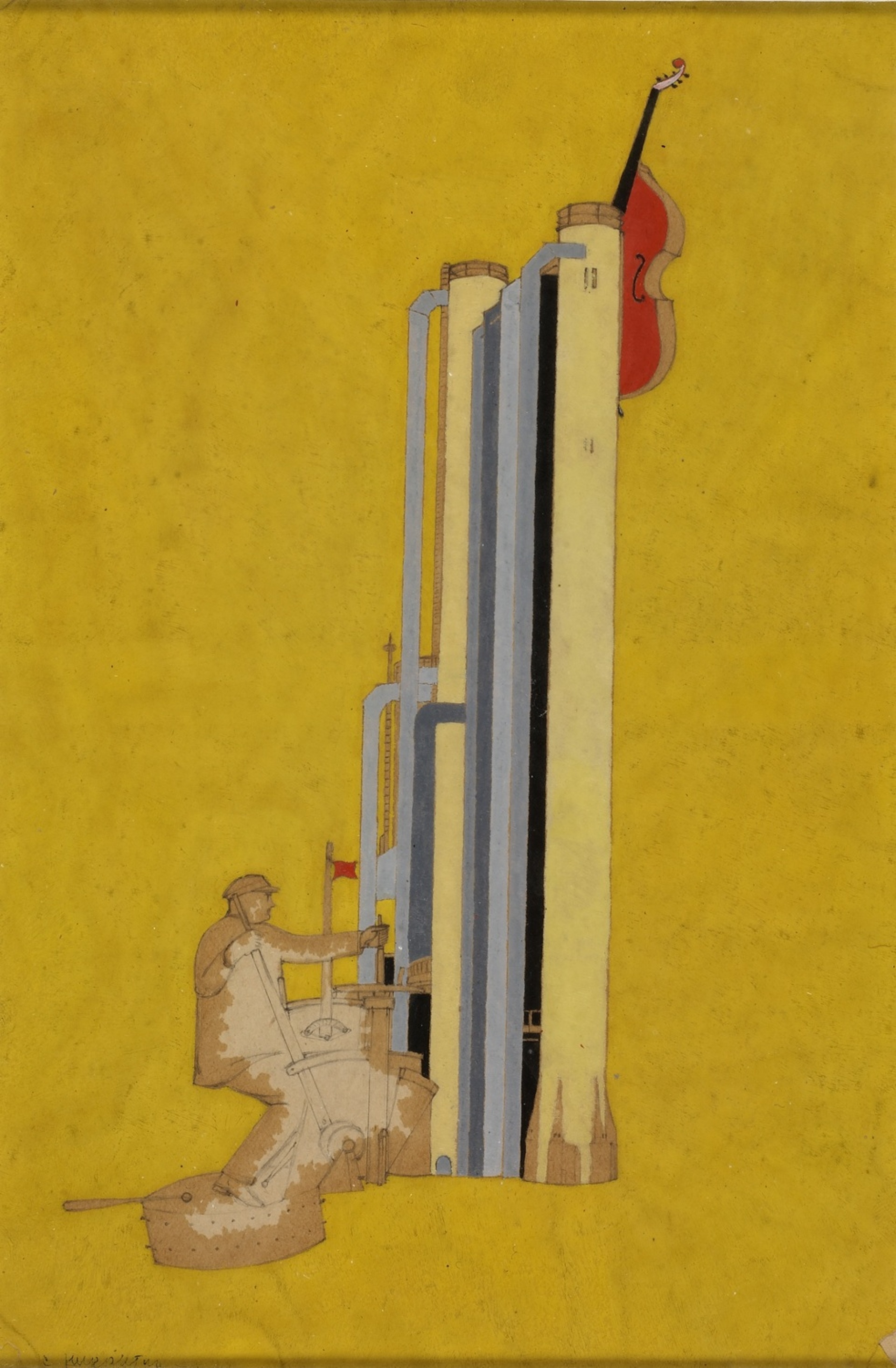 Σολομόν Νικρίτιν, Από τη σειρά «Μνημείο» (Πύργος εργατών και Βιολί σε κίτρινο φόντο), 1930