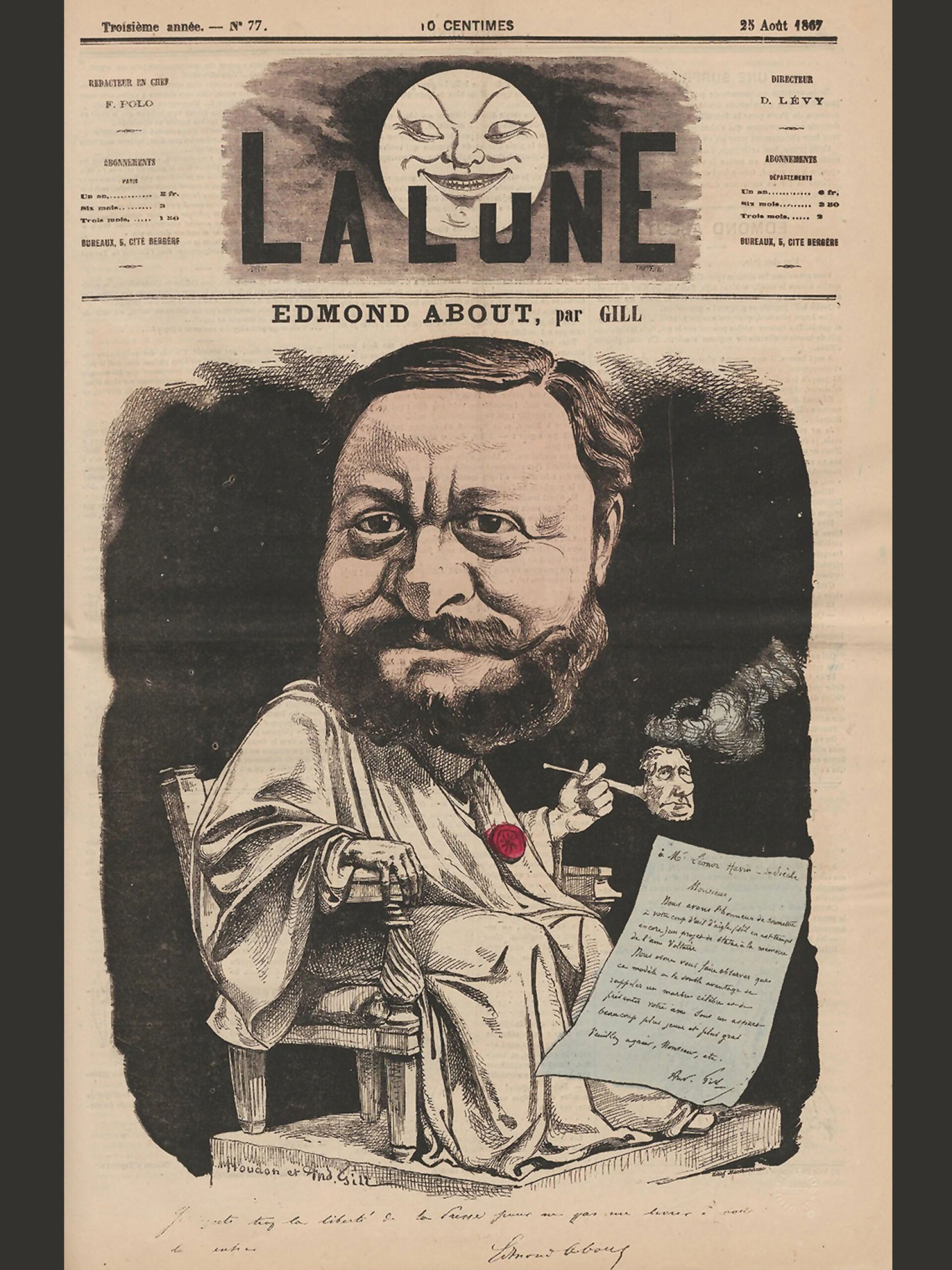 Γελοιογραφία του Εντμόν Αμπού από τον σκιτσογράφο Αντρέ Ζιλ στο εξώφυλλο της γαλλικής εφημερίδας La Lune, 25 Αυγούστου 1867