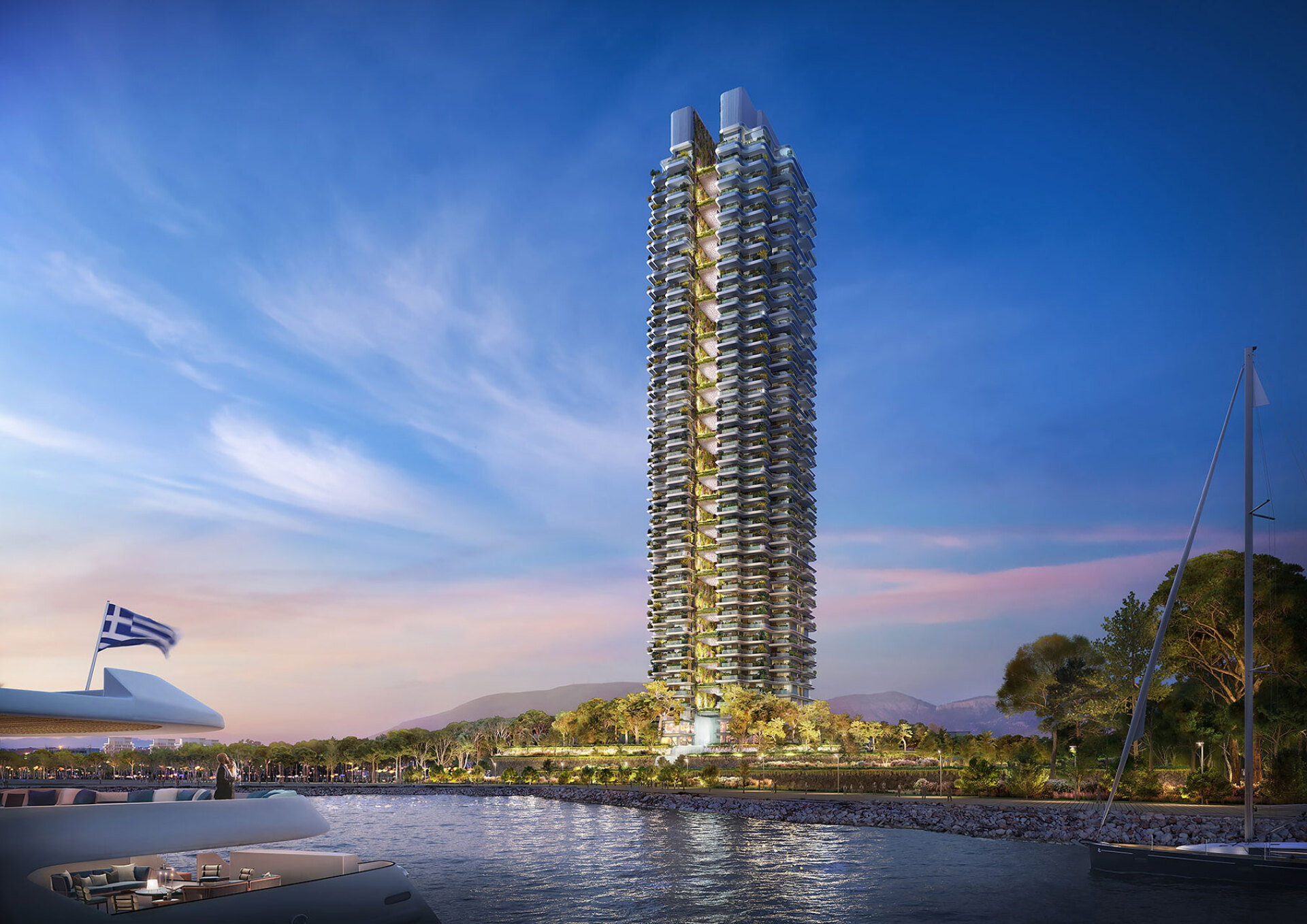 Γραφιστική απεικόνιση του Marina Tower στο Ελληνικό