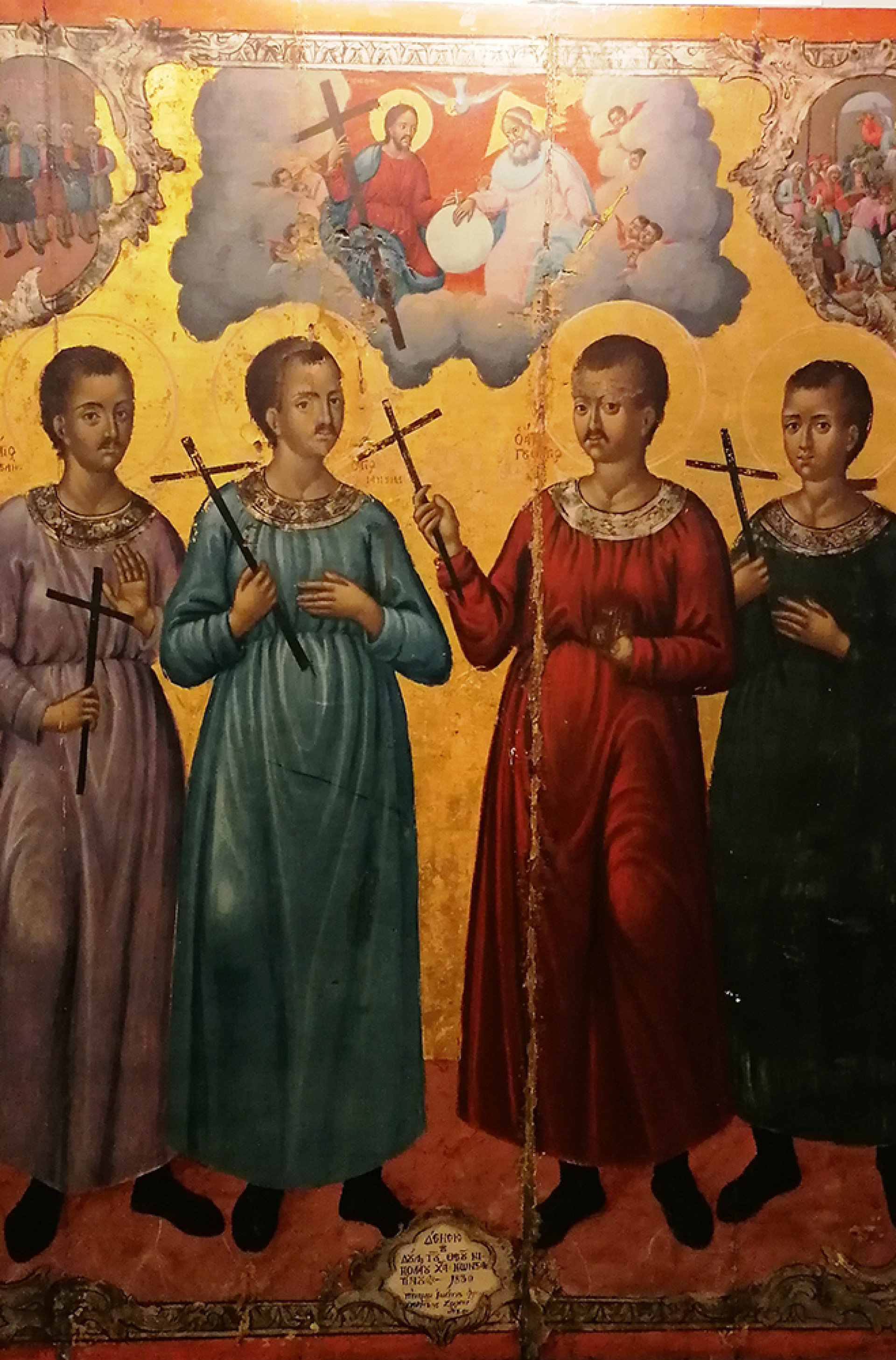 Η παλαιότερη γνωστή εικόνα των Αγ. Μαρτύρων του Ρεθύμνου, του Ι. Φραγκόπουλου (1836).  Ιερός Μητροπολιτικός Ναός Εισοδίων της Θεοτόκου, Ρέθυμνο