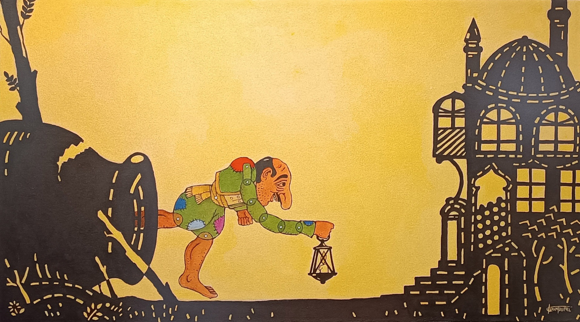 «Ο Καραγκιόζης φιλόσοφος», έργο του Μιχάλη Κουντούρη, από την ομαδική έκθεση «Σκιαμαχίες»