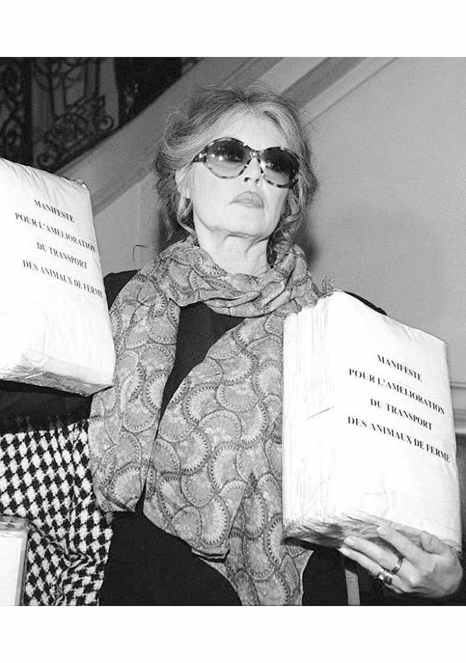 Η Μπριζίτ Μπαρντό στο Υπουργείο Γεωργίας. Διεκδικούσε τη βελτίωση της μεταφοράς των ζώων εκτροφής.