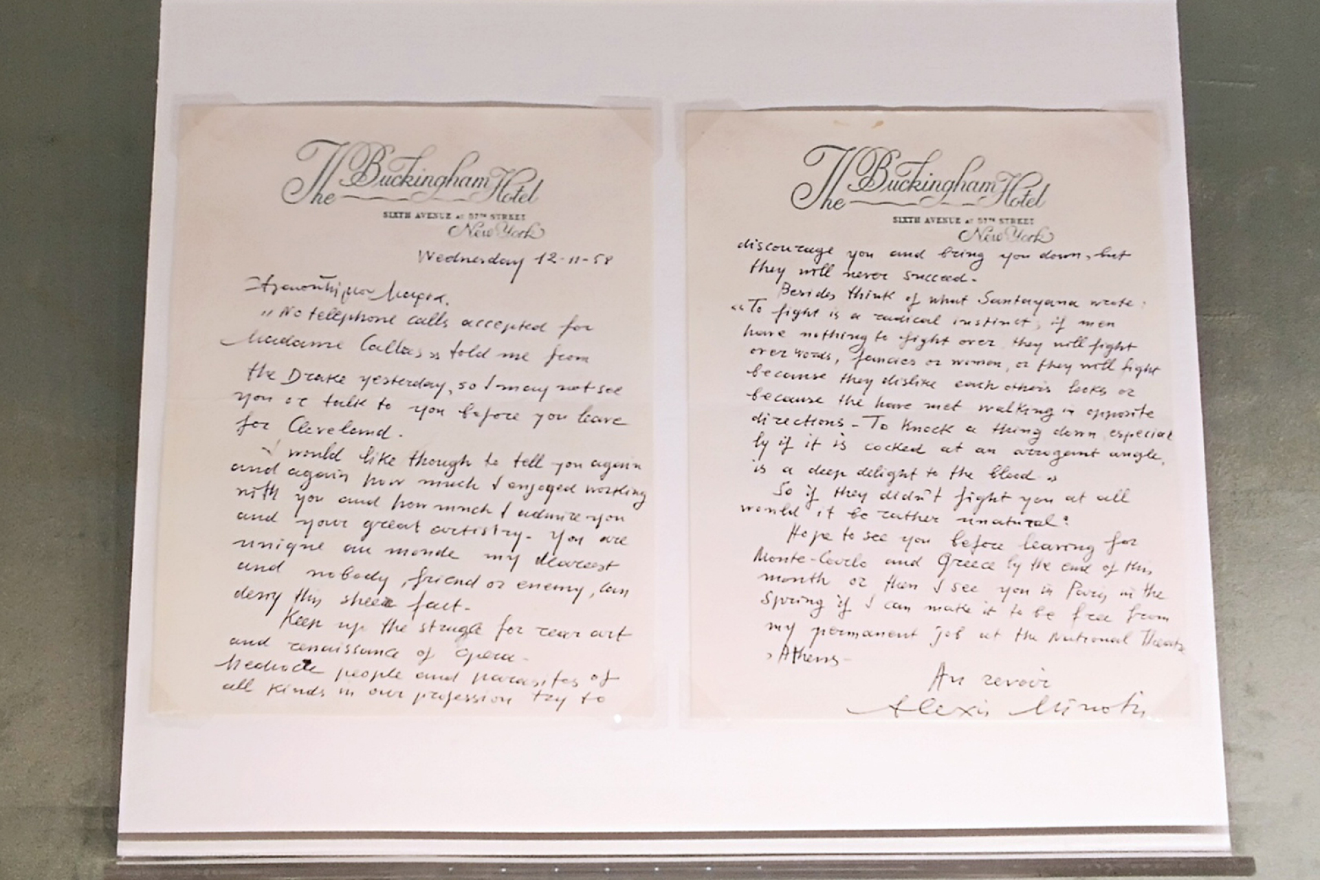 Επιστολή του ηθοποιού και σκηνοθέτη Αλέξη Μινωτή προς την Κάλλας