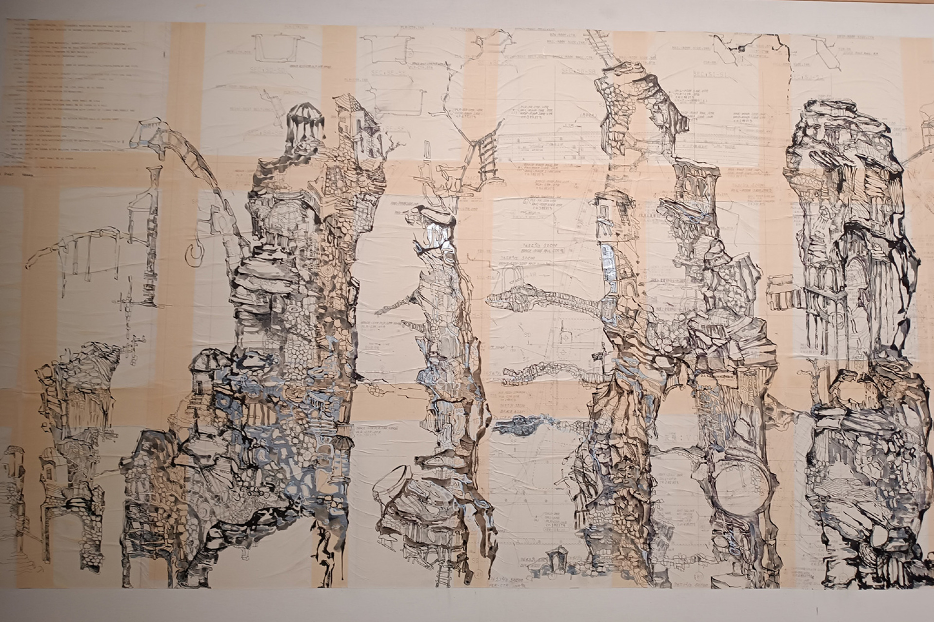 Τeocar I. - Συλλογή Εθνικής Πινακοθήκης - Μουσείο Αλ. Σούτσου. Έργο με μελάνι σε παλιό σχέδιο συναρμολόγησης, εφαρμοσμένο σε καμβά