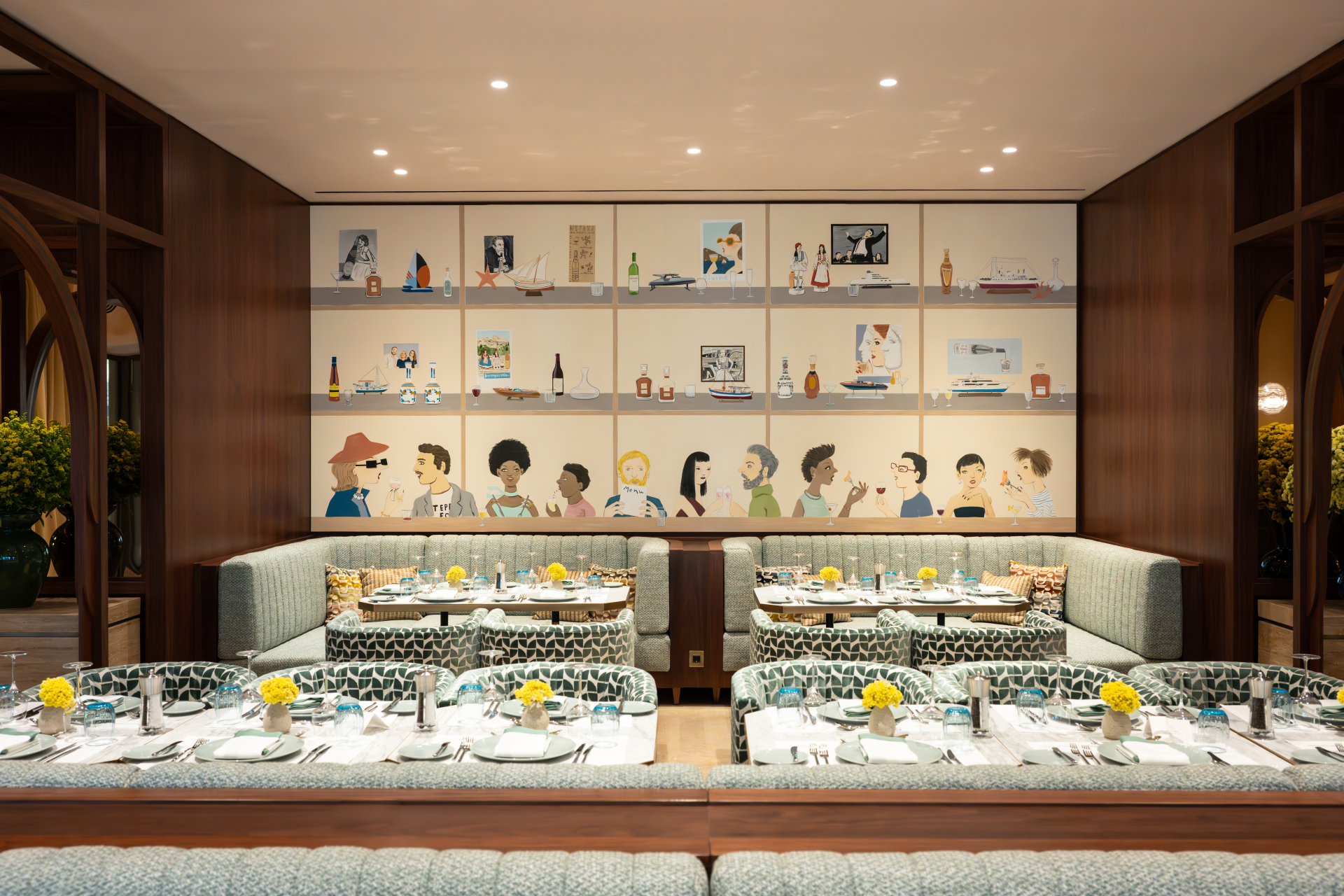 Τοιχογραφία Κωνσταντίνου Κακανιά στο εστιατόριο Amber Cellar Bar & Restaurant