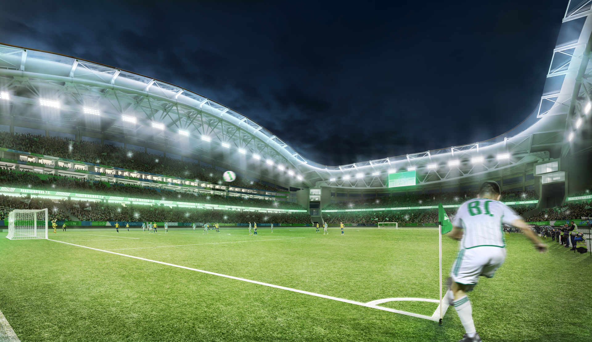 Ψηφιακή αποτύπωση του εσωτερικού του νέου γηπέδου του Παναθηναϊκού στον Βοτανικό, όπως θα φαίνεται κατά τη διάρκεια του αγώνα