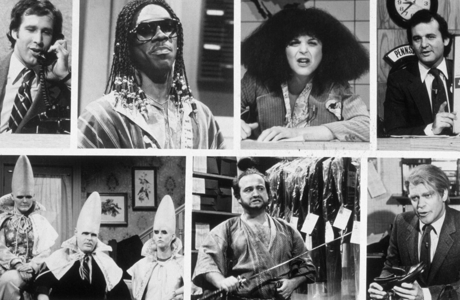 Stills από τα σκετς του Saturday Night Live, 1975-84. Πάνω σειρά: Chevy Chase, Eddie Murphy, Gilda Radner, Bill Murray. Κάτω σειρά: Jane Curtain, Dan Aykroyd, Laraine Newman, John Belushi, Joe © NBC Television/Getty Images)
