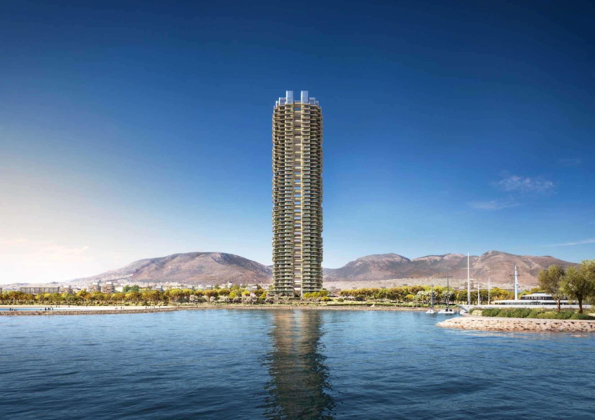 Φωτορεαλιστική απεικόνιση του Riviera Tower, ο οποίος σχεδιάστηκε από το διεθνώς βραβευμένο γραφείο Foster + Partners © LAMDA Development