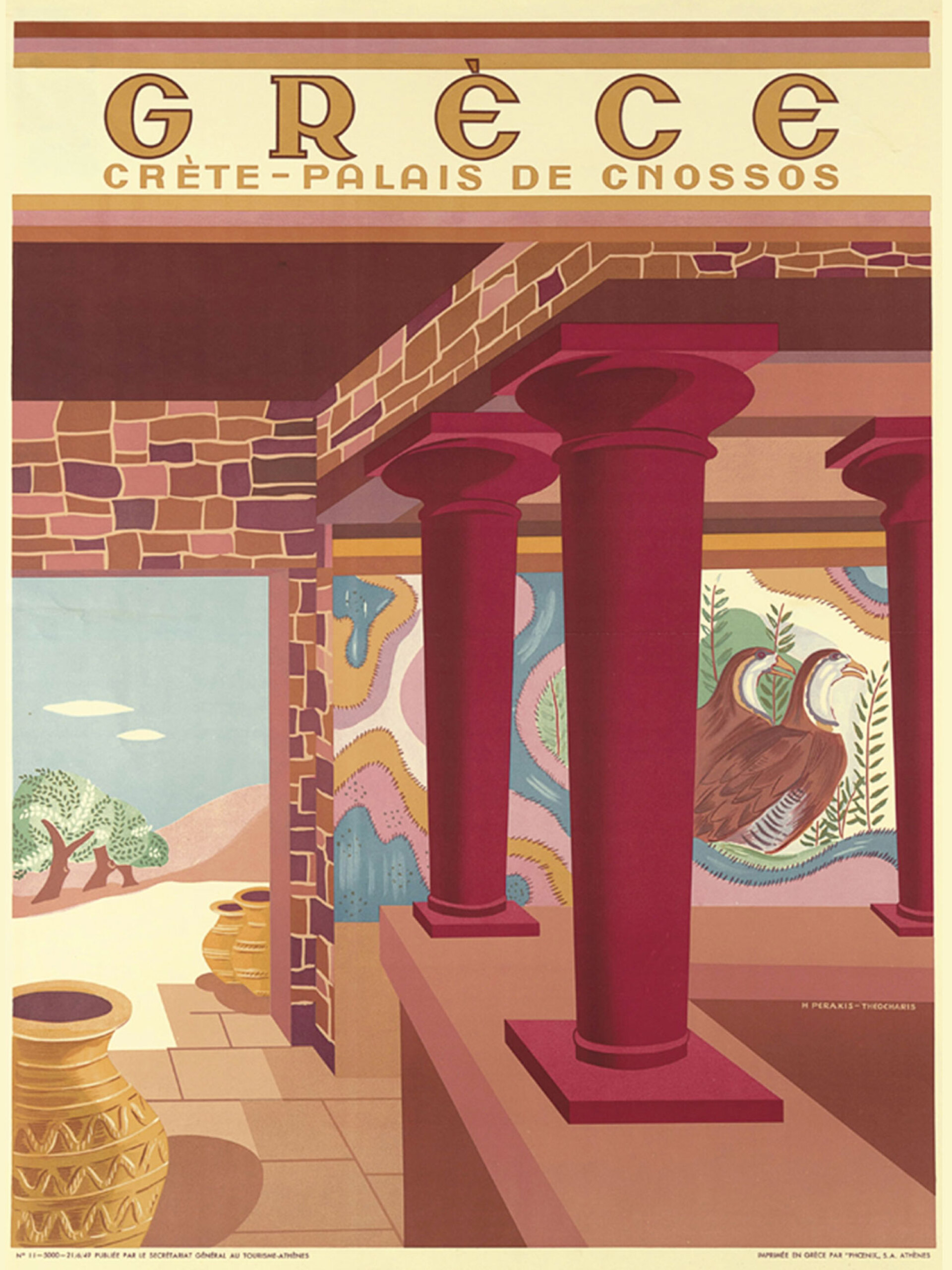 Το Μεγάλο Κλιμακοστάσιο στο Παλάτι της Κνωσού, 1949 | Ελένη Περάκη Θεοχάρη. Αφίσα ΕΟΤ