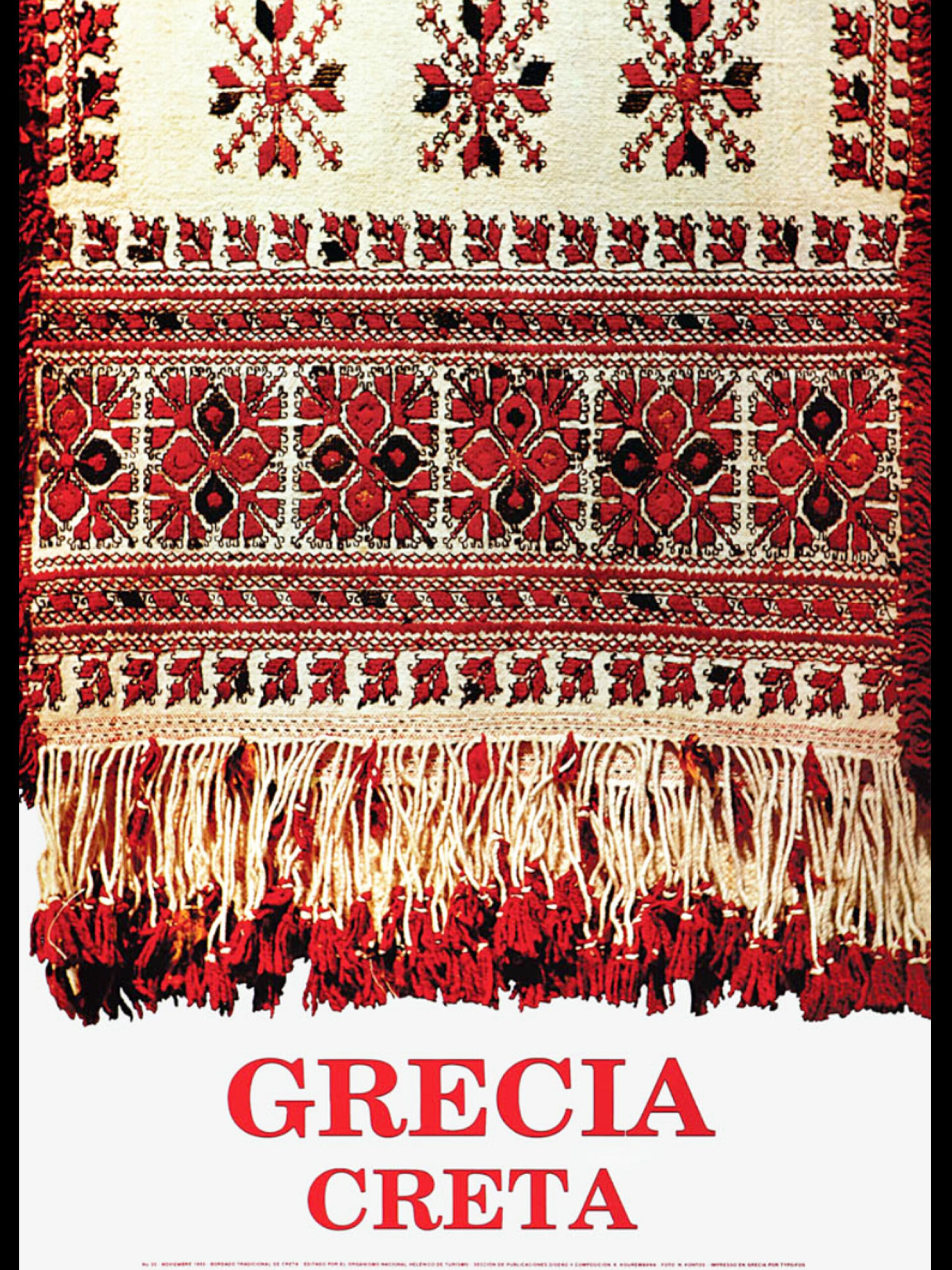 Κρητικό κέντημα με κρόσσια, 1992 | Φωτογράφος: Νίκος Κόντος. Αφίσα ΕΟΤ