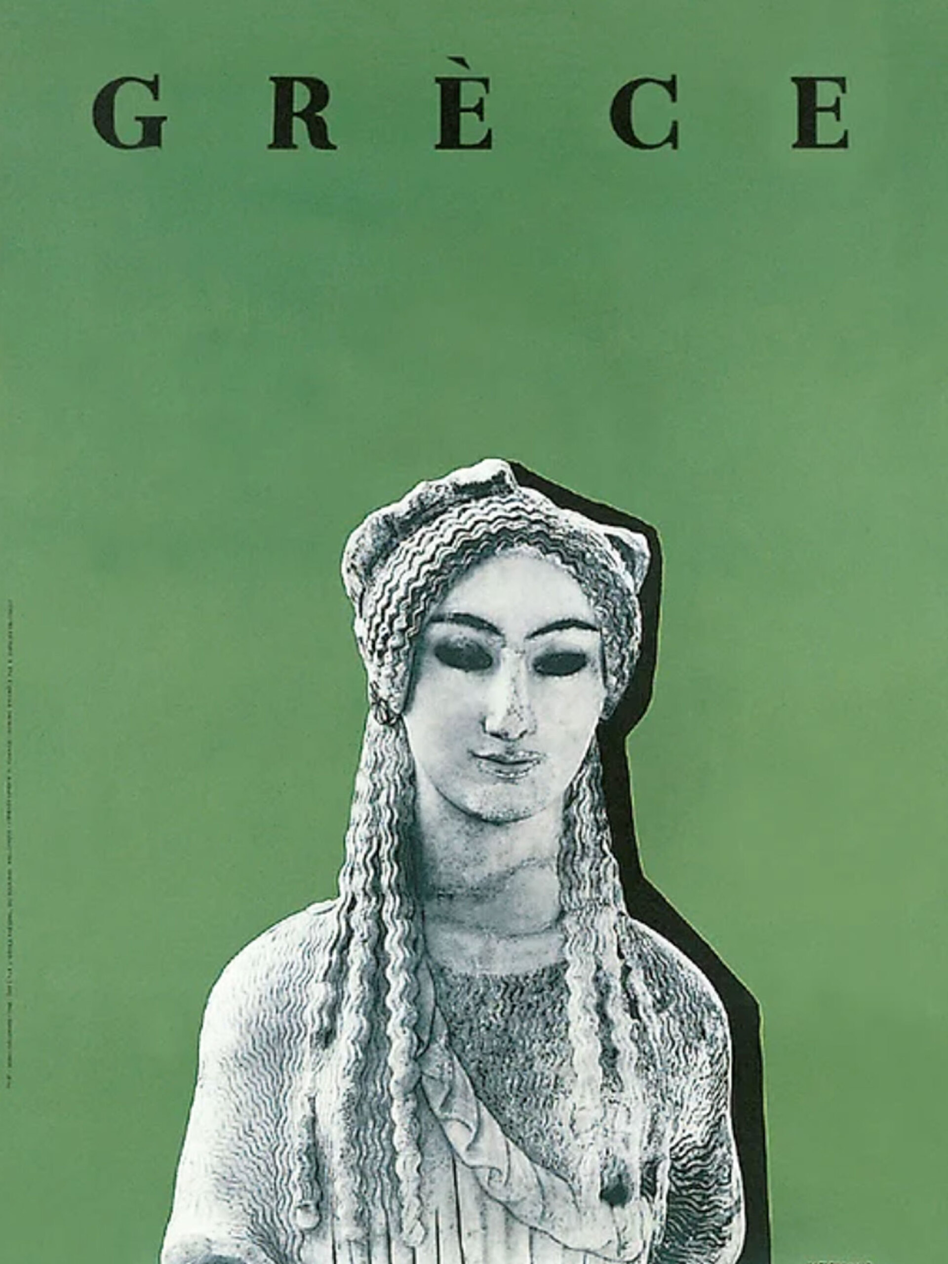 Άγαλμα Κόρης με αμυγδαλωτά μάτια, 1960 | Μιχάλης Κατζουράκης. Αυτό το διαφημιστικό πόστερ του ΕΟΤ απεικονίζει μία από τις πιο όμορφες Κόρες της Ακρόπολης, την λεγόμενη «Κόρη με τα αμυγδαλωτά μάτια»