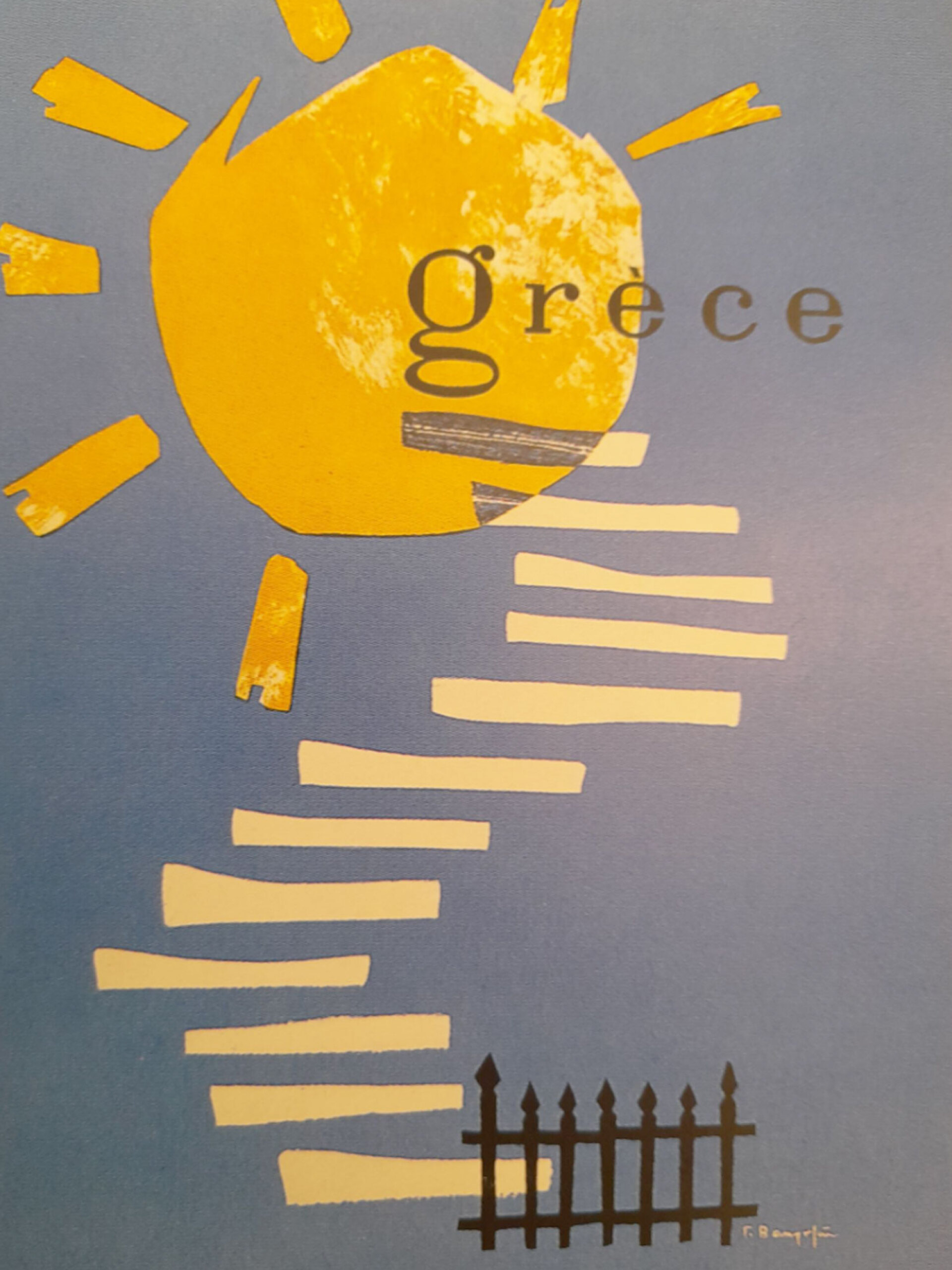 Διαφημίζοντας την Ελλάδα | Στην αφίσα αυτή, ο Γιώργος Βακιρτζής διαφημίζει τον ήλιο της Ελλάδας, η οποία συμβολίζεται σα μια λευκή μαρμαρένια σκάλα που φτάνει τις αχτίδες του