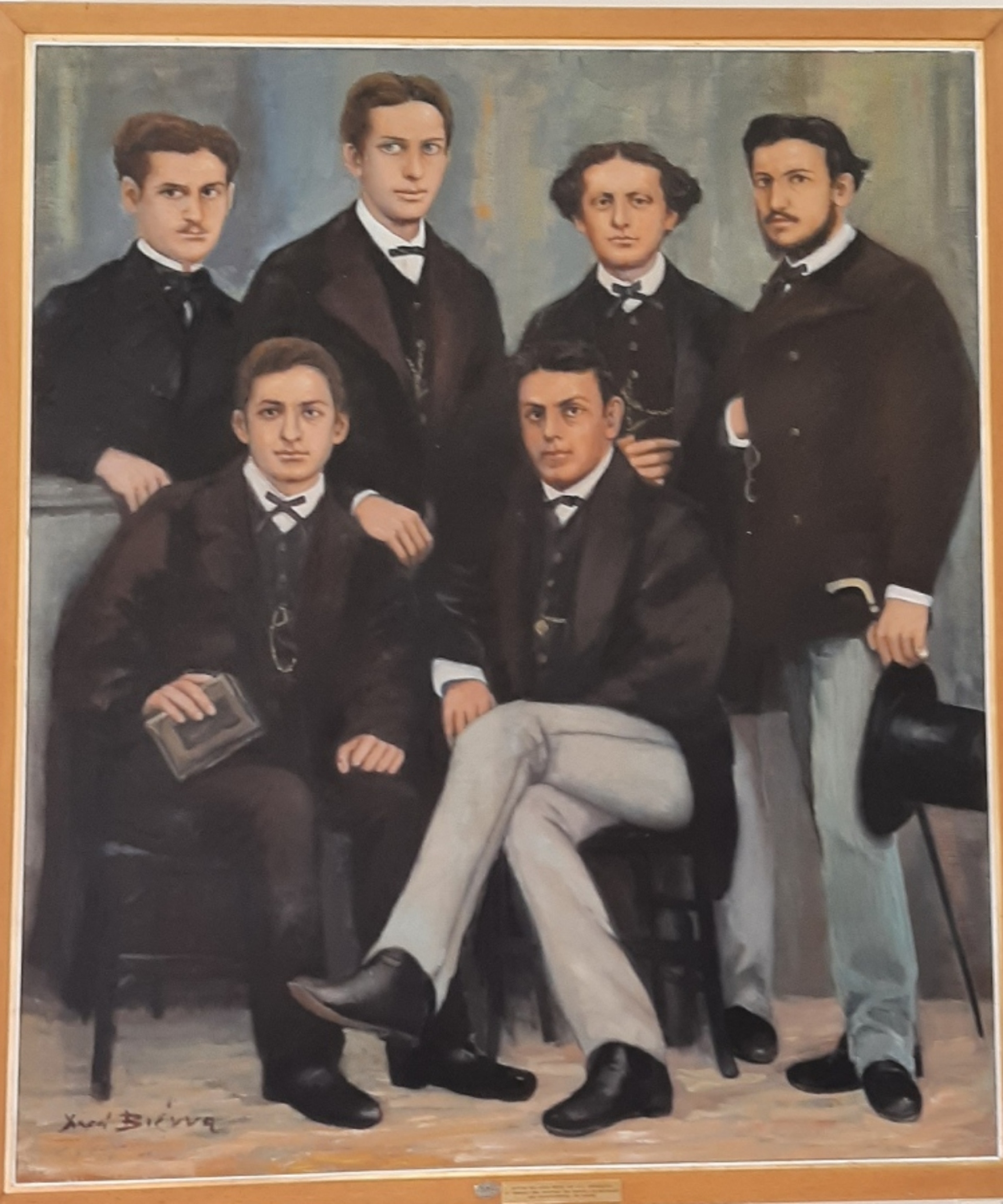 Πίνακας της Χαράς Βιέννα, που απεικονίζει τα δύο μεγαλύτερα αδέλφια Λάμπρου και μερικά από τα υπόλοιπα παλαιότερα μέλη του συλλόγου