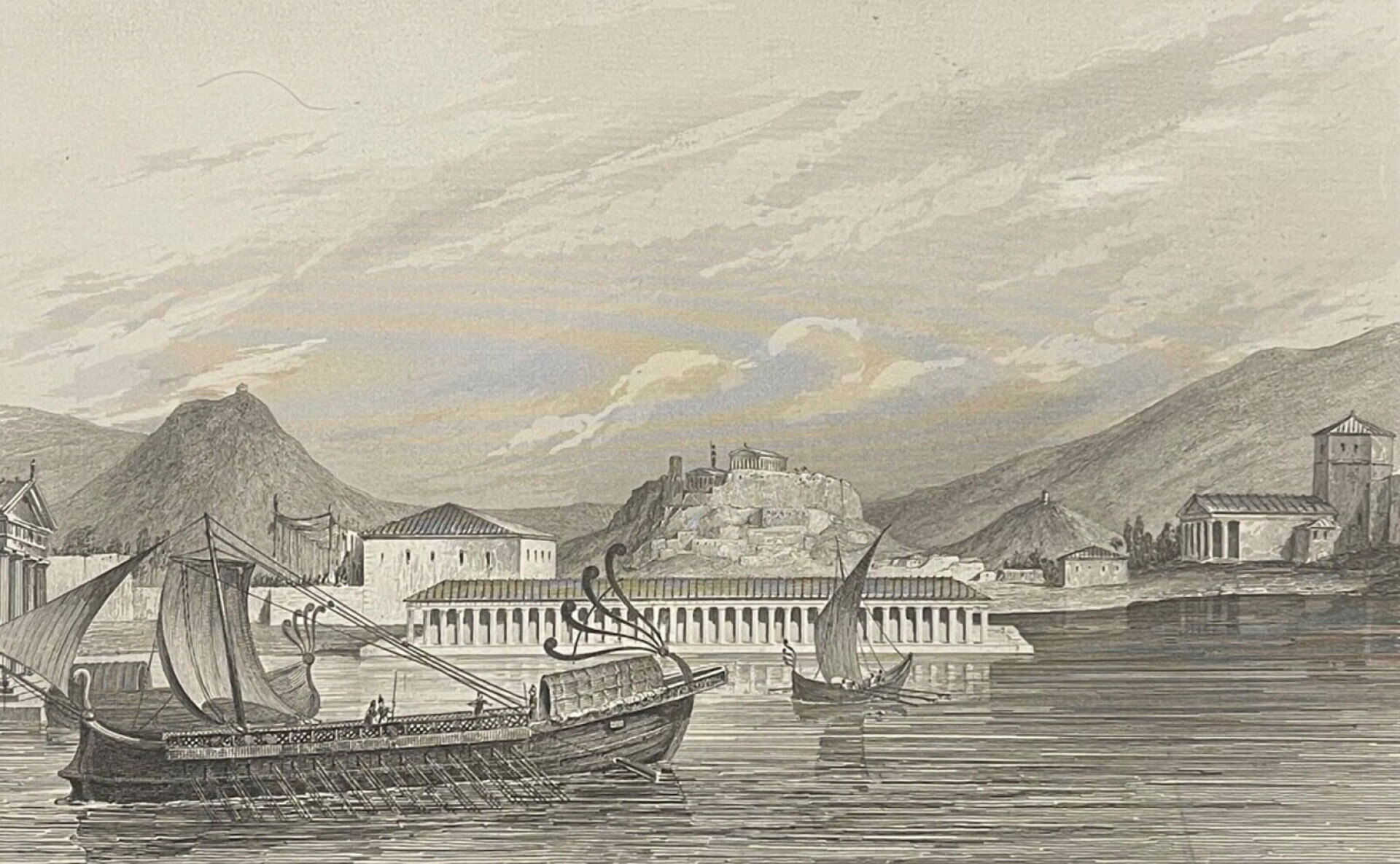 Όψη της Ακρόπολης από τον Πειραιά, 1840 | Γκραβούρα του ιστορικού τέχνης Αλμπέρ Λενουάρ, 1801-1891