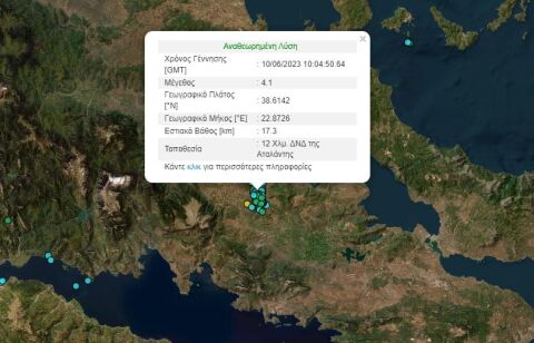 Νέος σεισμός 4,1 Ρίχτερ στην Αταλάντη