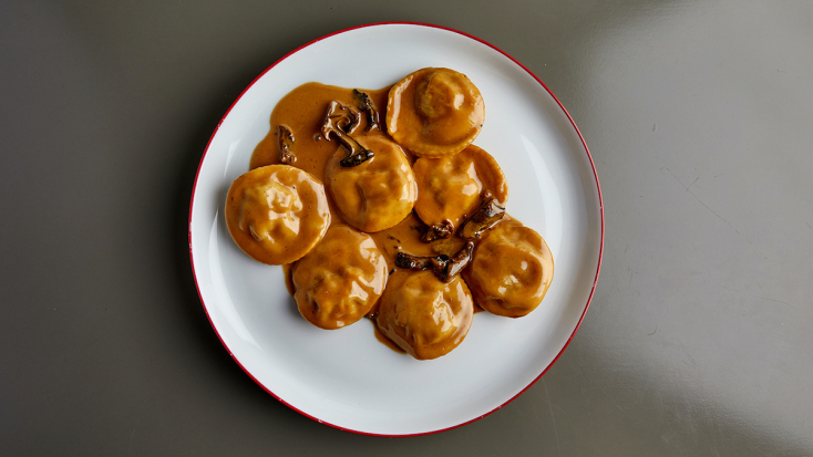 Da Leonardo, Χειροποίητα ραβιόλια με μοσχαρίσια μάγουλα και σάλτσα από μανιτάρια πορτσίνι