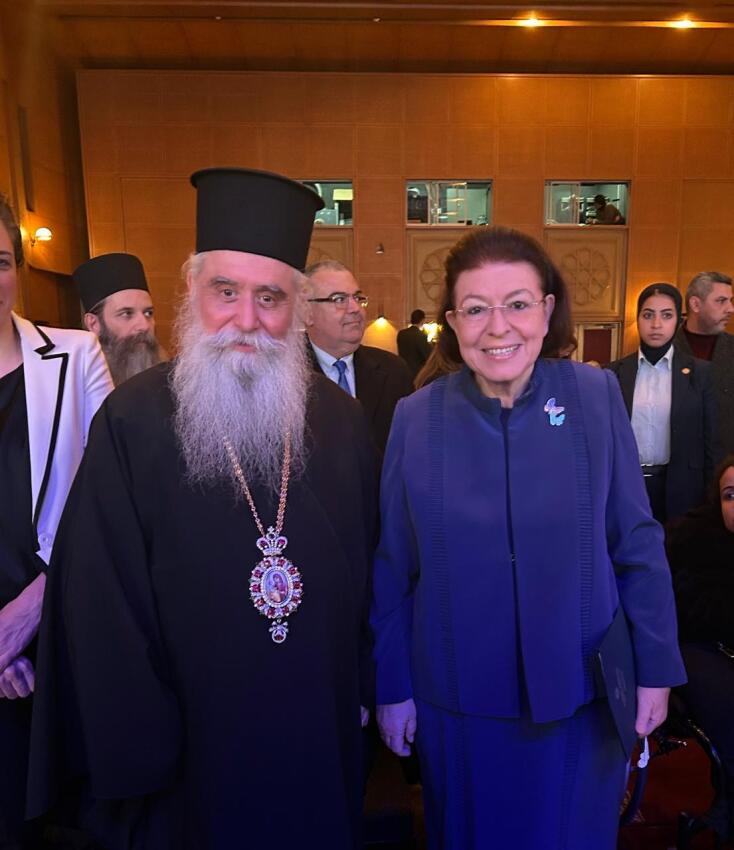 Ο Αρχιεπίσκοπος Σιναίου κ.κ. Συμεών με την Υπουργό Πολιτισμού Λίνα Μενδώνη