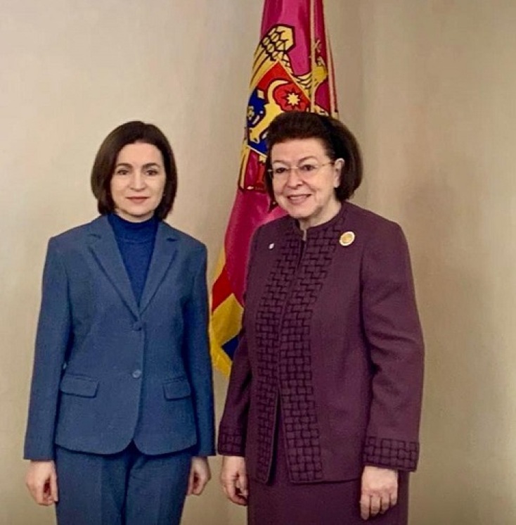 Η Υπουργός Πολιτισμού Λίνα Μενδώνη με την Πρόεδρο της Μολδαβίας Maia Sandu 