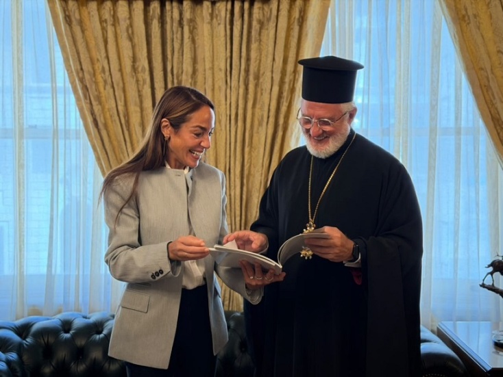 Συνάντηση Δόμνας Μιχαηλίδου με τον αρχιεπίσκοπο Αμερικής Ελπιδοφόρο στη Νέα Υόρκη 