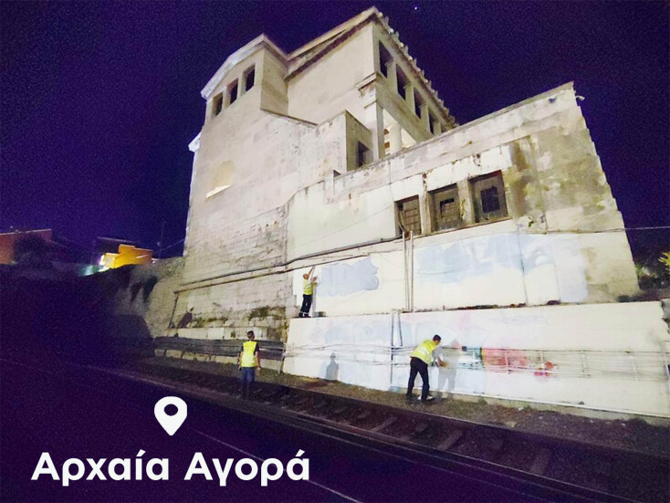 Στιγμιότυπο από την επιχείρηση αντι-γκράφιτι στον χώρο της Αρχαίας Αγοράς