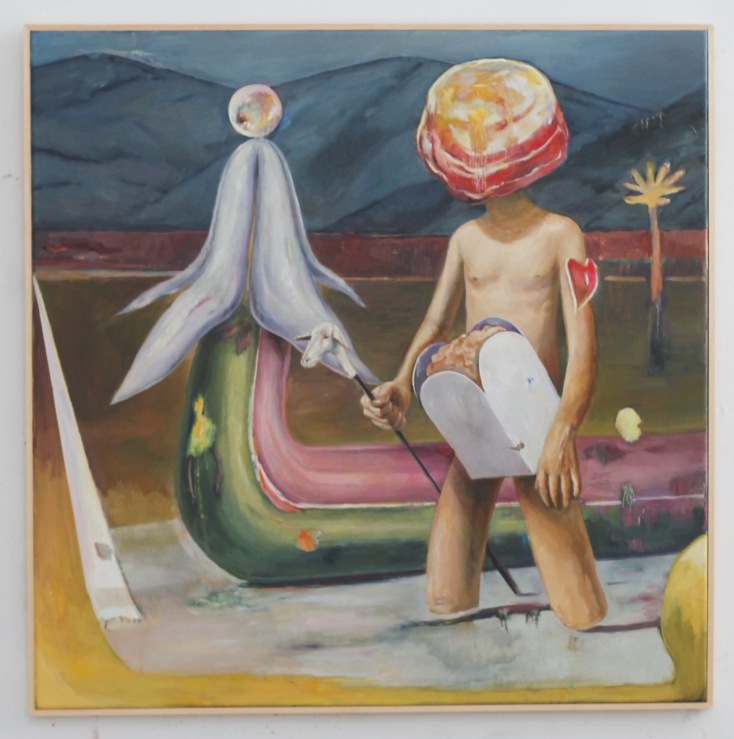 Δημήτρης Κόκορης, On the way to the cinema, oil on canvas, 100 x 100cm, 2021