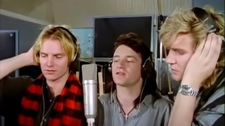 Οι Sting, Bono και Simon LeBon στην ηχογράφηση της Band Aid