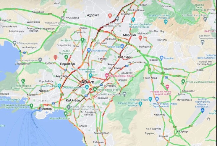 Στο «κόκκινο» η κίνηση σε Κηφισό και κέντρο - Κυκλοφοριακά προβλήματα και στην Αττική οδό, στο ρεύμα προς Αεροδρόμιο