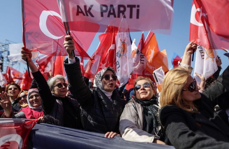 Supporters of Istanbul mayor and candidate Ekrem Imamoglu of main opposition Republican People's Party (CHP) attend his election campaign rally in Istanbul, Turkey, 16 March 2024. The local elections in Turkey are scheduled for 31 March 2024. EPA/ERDEM SAHIN