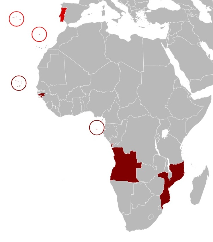 Χάρτης της Αφρικής με τις αποικίες της Πορτογαλίας