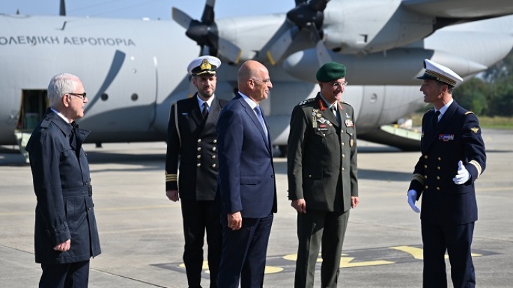 Ο Υπουργός Εθνικής Άμυνας, Νίκος Δένδιας στην τελετή καθέλκυσης της φρεγάτας «Νέαρχος» 