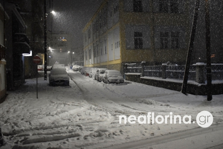 Τα χιόνια κάλυψαν δρόμους και αυτοκίνητα στη Φλώρινα