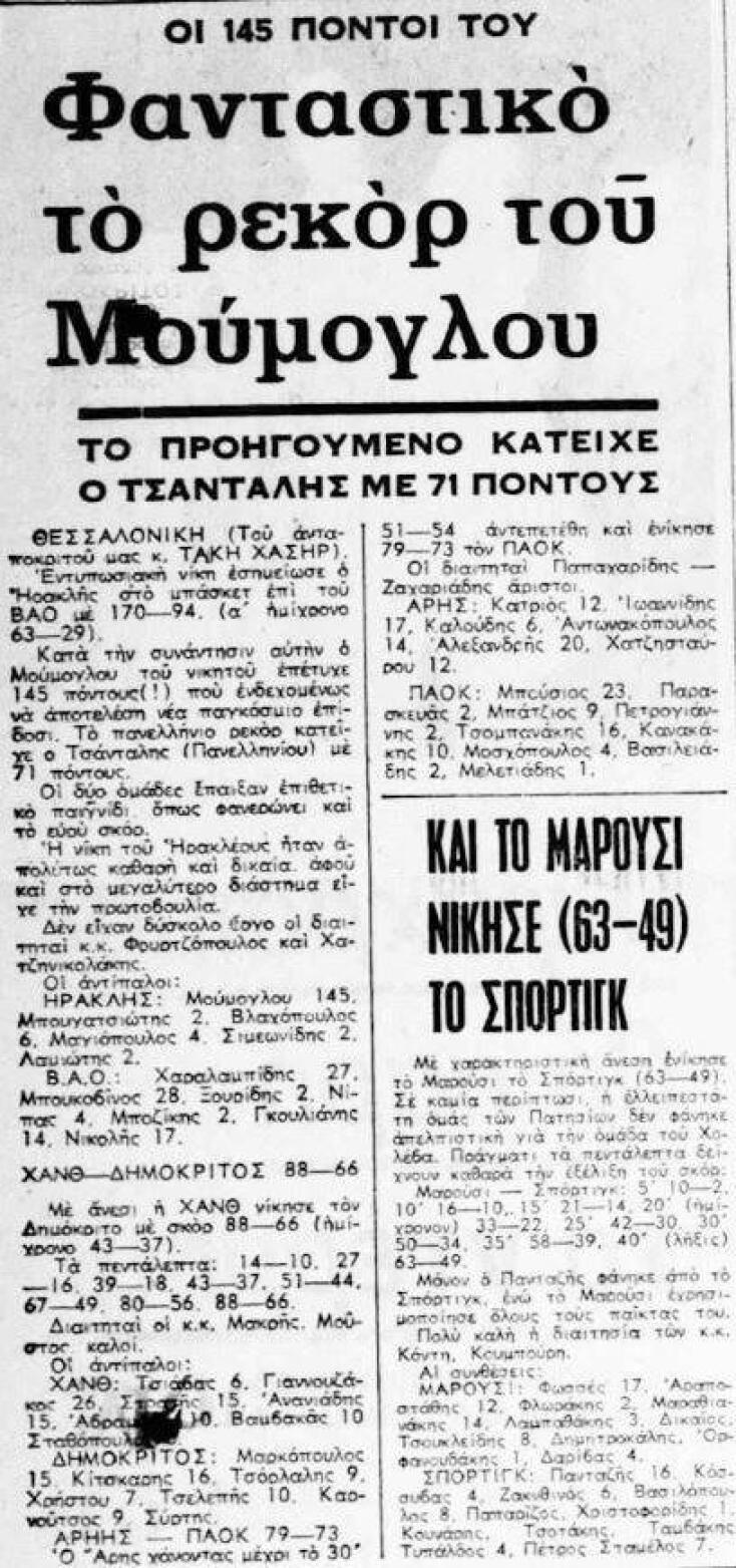 Δημοσίευση εφημερίδας για το ρεκόρ του Μούμογλου