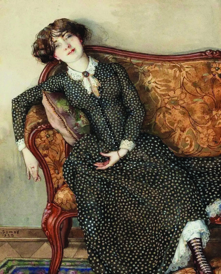 "Νεαρή που ονειροπολεί", υδατογραφία του Κονσταντίν Σομόφ, 1928