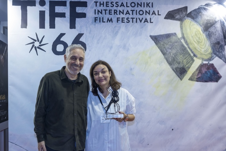 Ο Γιάννης Κατσούγκρης, Επικεφαλής Χορηγιών και Εκδηλώσεων της Αθηναϊκής Ζυθοποιίας, και η Αμέρισσα Μπάστα, σκηνοθέτις της ταινίας Life in a Beat