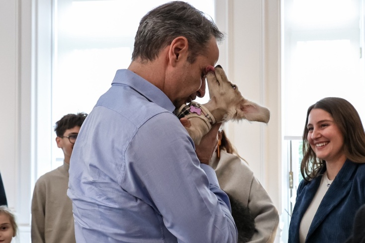 Ο Κυριάκος Μητσοτάκης υποδέχθηκε Έλληνες πολίτες που επαναπατρίστηκαν μαζί με ταζωάκια τους