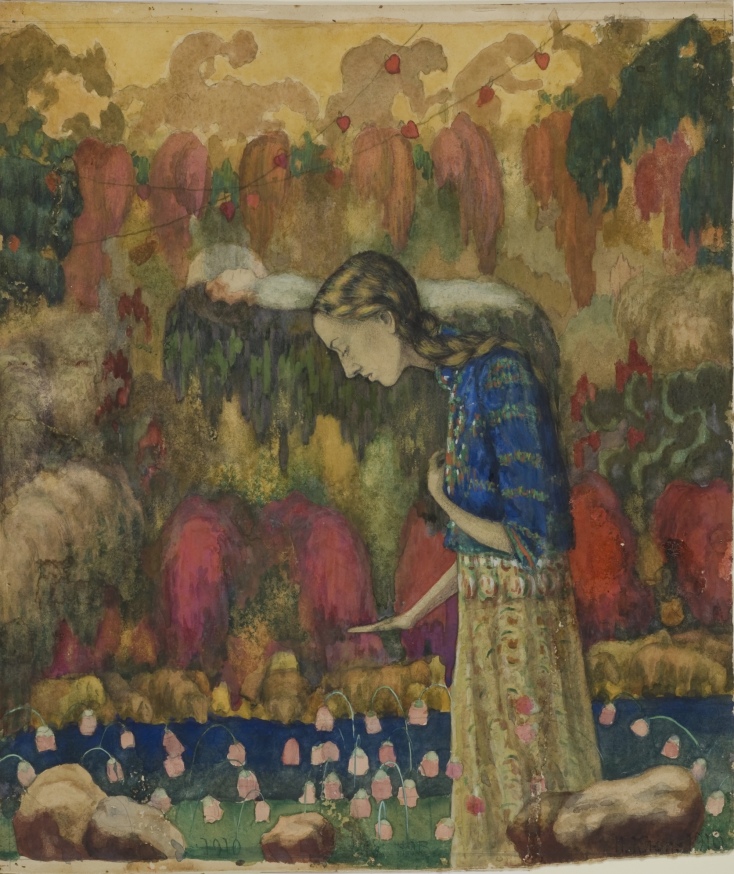 Ιβάν Κλιούν, Πορτραίτο της γυναίκας του καλλιτέχνη. 1911, Μολύβι, ακουαρέλα και γκουάς σε χαρτί