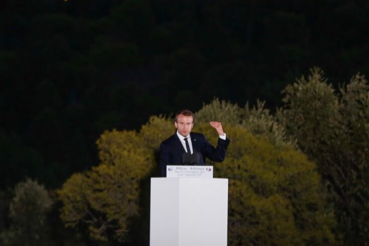 Ο Εμανουέλ Μακρόν κατά την Ομιλία του στην Πνύκα, τον Σεπτέμβριο του 2017