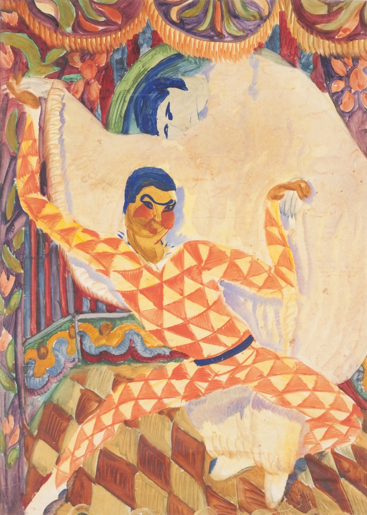 Alexander Yakovlev  Αρλεκίνος και Πιερότος, 1914 Υδατογραφία-γκουάς σε χαρτί Συλλογή Yakov Rubinstein