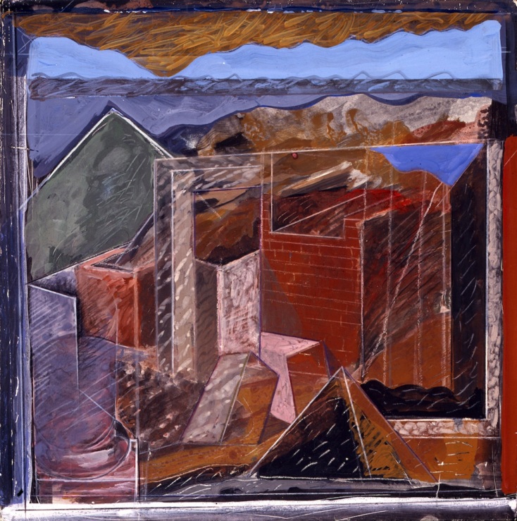 Αλέκος Λεβίδης, Λαύριο Ι, 35 x 35 ἑκ., ἀκρυλικὸ σὲ χαρτόνι, 1.2.1982,