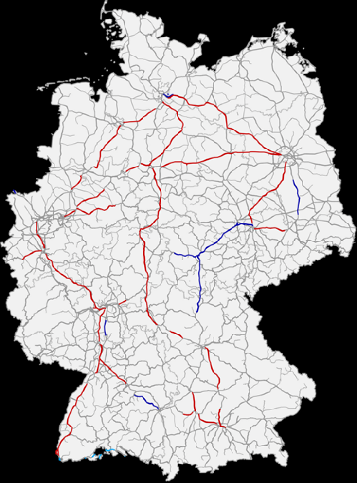 Χάρτης σιδηροδρομικού δικτύου στη Γερμανία