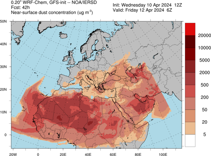 Τα επίπεδα σκόνης σύμφωνα με το Meteo