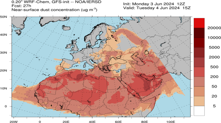 Τα επίπεδα σκόνης σύμφωνα με το Meteo
