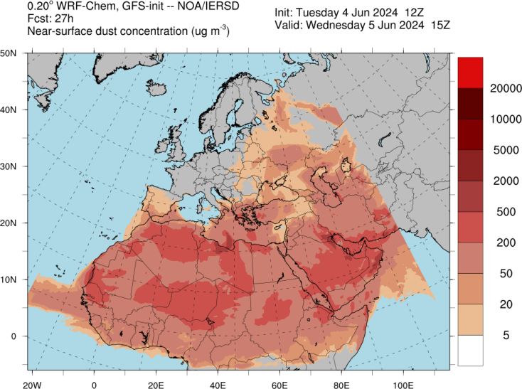 Τα επίπεδα σκόνης σύμφωνα με το Meteo
